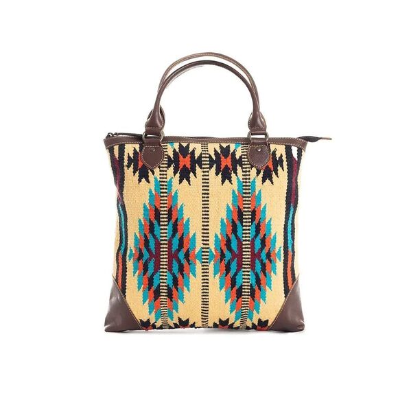 Myra Bag Handmade Chulo Tote Bag Upcycled Canvas & Cowhide Leather - Picture 8 of 12